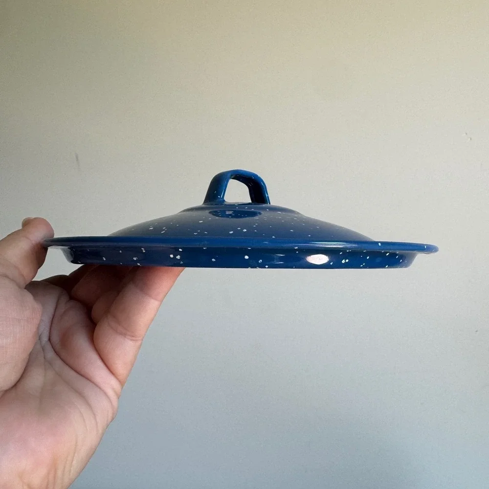 Vintage Blue Speckled Enamelware Replacement Pot Lid‎ Diameter